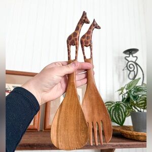 Vintage Giraffe Wooden Salad Servers